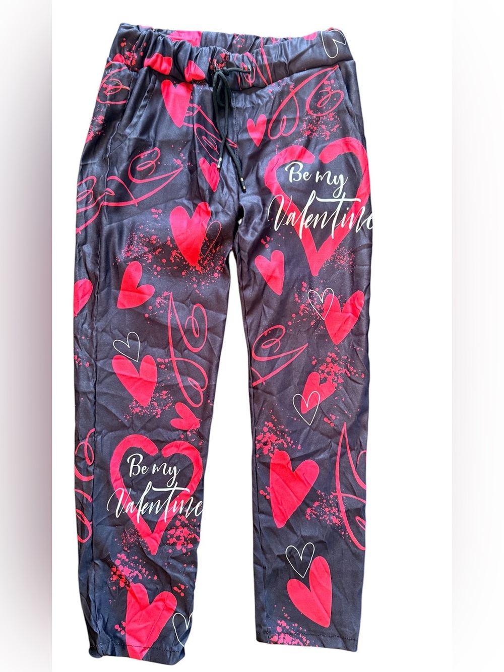 NWOT Italy Be My Valentine Heart Print Lounge/Joggers - Black & Red